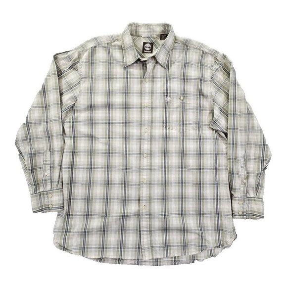 Timberland Shirt Men's Large Green Plaid 100% Cotton VTG EUC Gropcore Dadcore - Picture 1 of 16